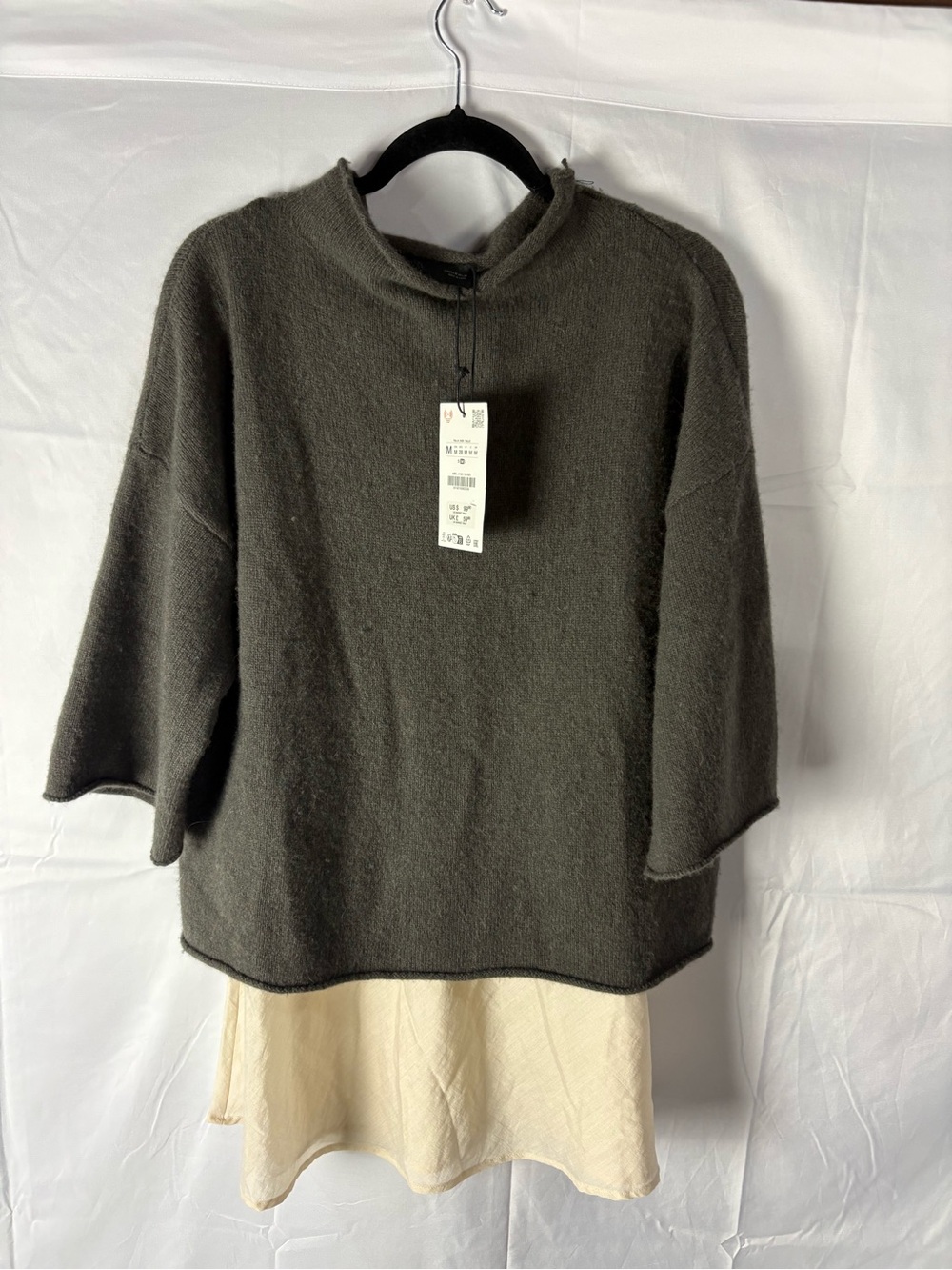 Zara wool sweater with linen tank top camisole layered Lagenlook minimalist M